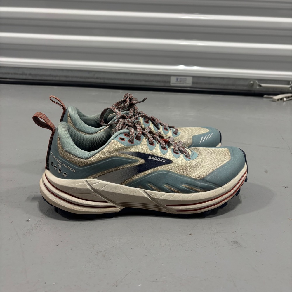 Brooks Cascadia 16 Trail Running Shoes Blue Tan Orange 1203631B480 Womens 7.5 - Picture 2 of 7